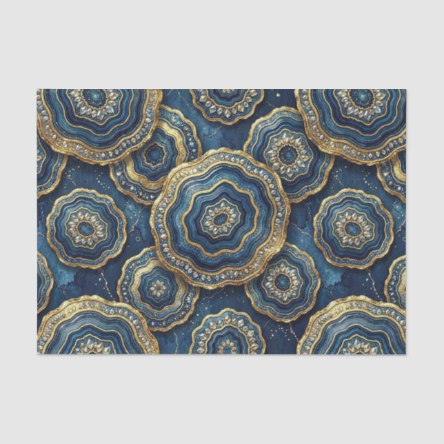 Luxury Decoupage | Navy Blue + Gold Agate Geode Tissue Paper (Front)