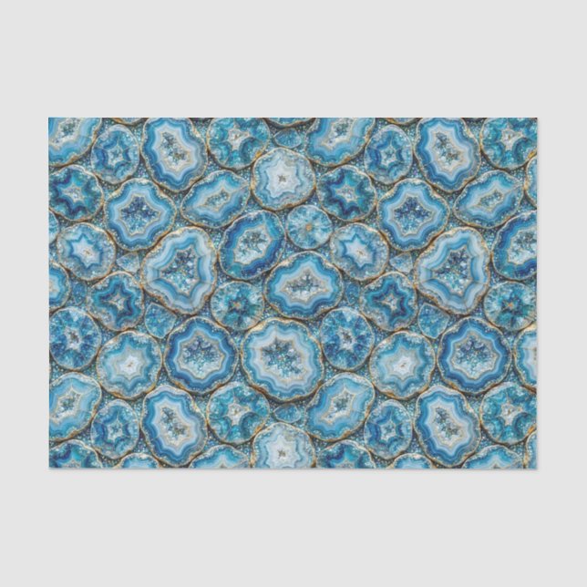 Luxury Decoupage | Ocean Blue + Gold Agate Geode Tissue Paper (Front)