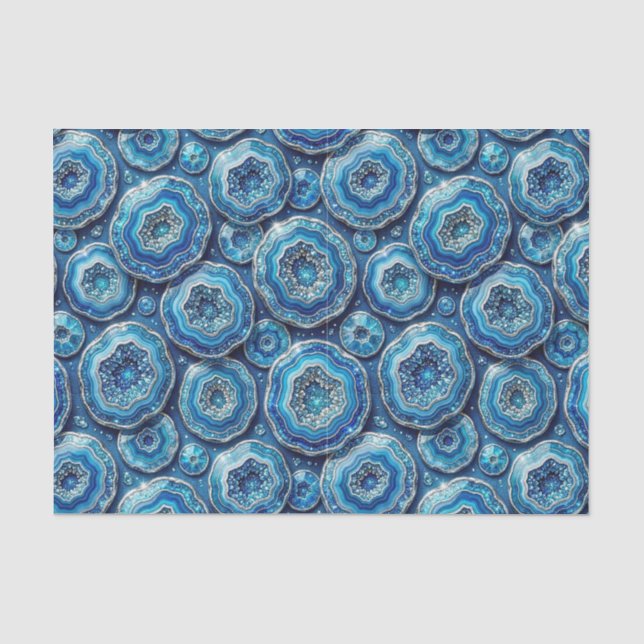 Luxury Decoupage | Ocean Blue + Gold Agate Geode Tissue Paper (Front)
