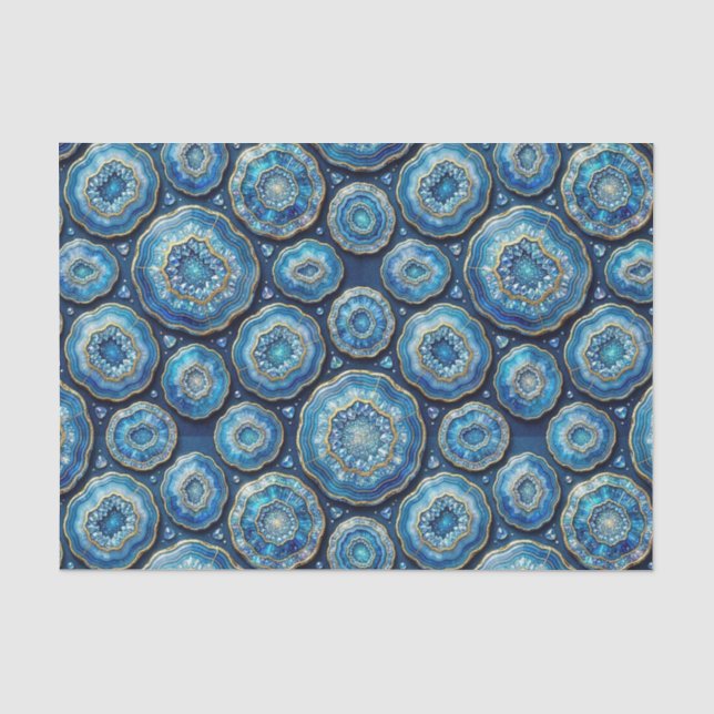 Luxury Decoupage | Ocean Blue + Gold Agate Geode Tissue Paper (Front)