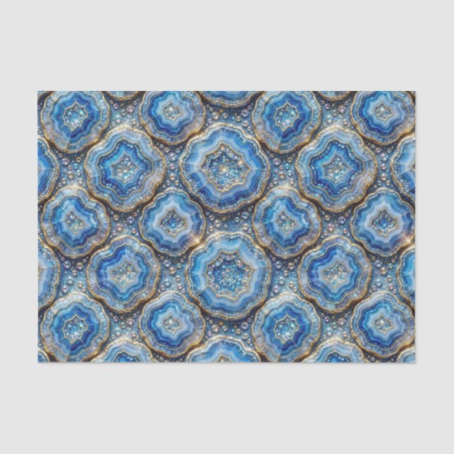 Luxury Decoupage | Ocean Blue + Gold Agate Geode Tissue Paper (Front)