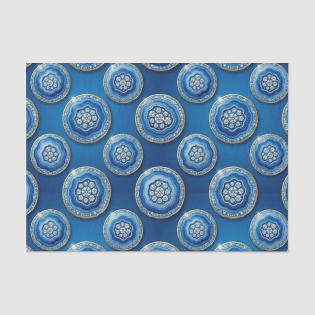 Luxury Decoupage | Ocean Blue + Gold Agate Geode Tissue Paper (Front)