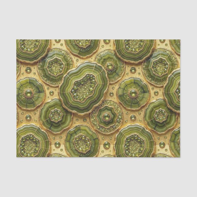 Luxury Decoupage | Olive Green + Gold Agate Geode Tissue Paper (Front)