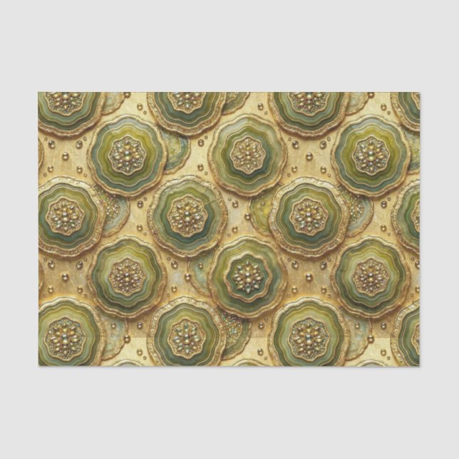Luxury Decoupage | Olive Green + Gold Agate Geode Tissue Paper (Front)