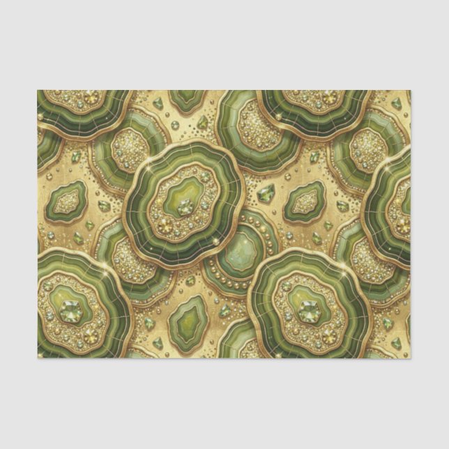 Luxury Decoupage | Olive Green + Gold Agate Geode Tissue Paper (Front)