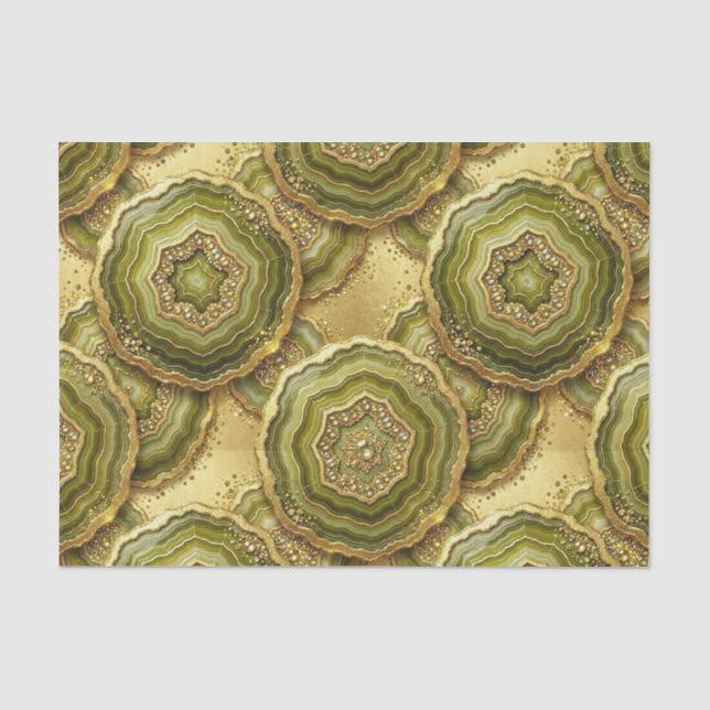 Luxury Decoupage | Olive Green + Gold Agate Geode Tissue Paper (Front)