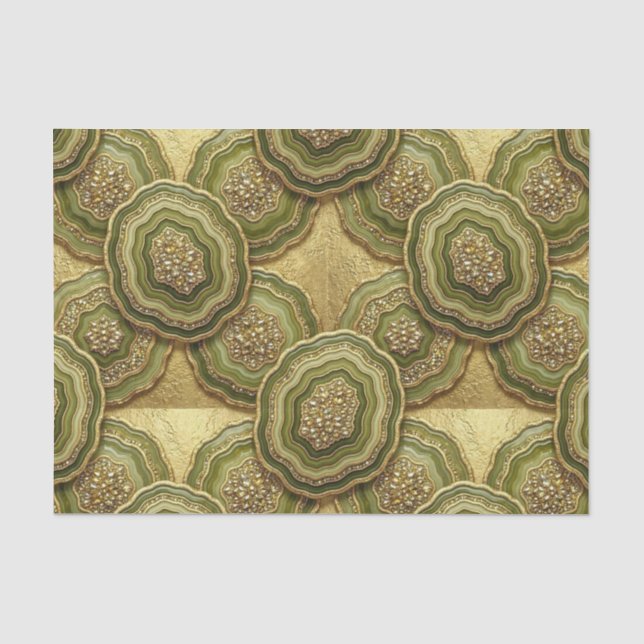 Luxury Decoupage | Olive Green + Gold Agate Geode Tissue Paper (Front)