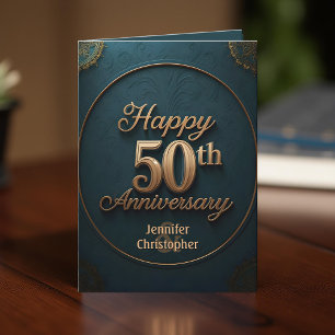 Luxury Deep Blue and Gold 50th Wedding Anniversary Card