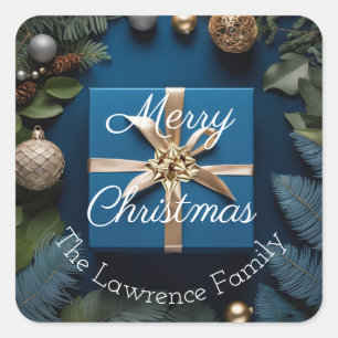 Luxury Deep Blue and Gold Christmas Gifts Square Sticker