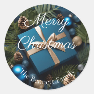 Luxury Deep Blue & Green Foliage Christmas Gifts Classic Round Sticker