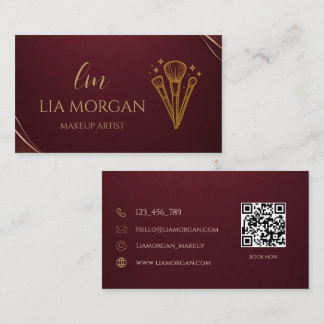 Luxury Deep Burgundy And Champagne Makeup Artist Business Card