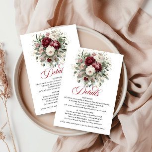 Luxury Deep Red Floral Eucalyptus Gold Info Card