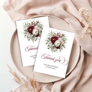 Luxury Deep Red Floral Eucalyptus Gold Thank You  Card
