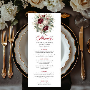 Luxury Deep Red Flowers Eucalyptus Gold Menu Card