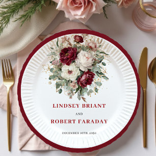 Luxury Deep Red Flowers Eucalyptus Gold Plates