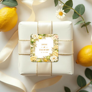 Luxury Delicate Mediterranean Lemons & Flowers Square Sticker