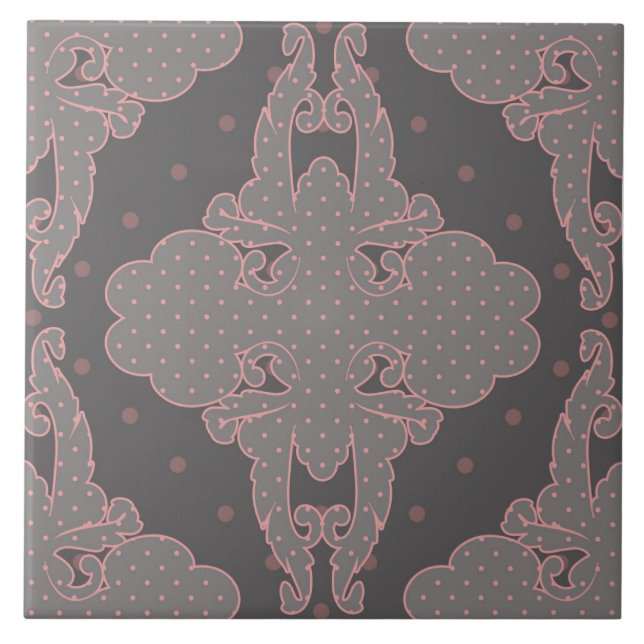 Luxury design, floral pattern, grey, dusty pink ceramic tile (Front)