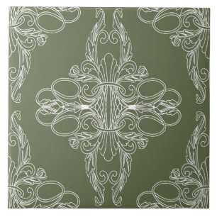 Luxury design, floral pattern, olive green, white ceramic tile