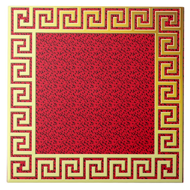 Luxury design greek key red and gold classic ceramic tile (Front)