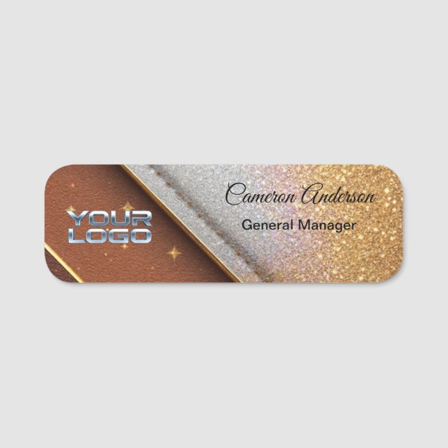 Luxury Diagonal Glitter Brown Gold Tag (Front)