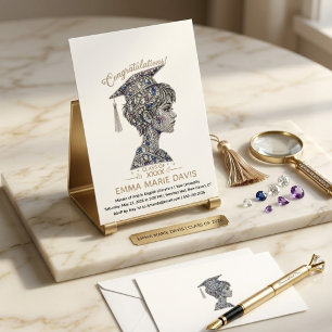 Luxury Diamond Faux Jewel Graduation Girl  Thank You Card