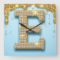 Luxury Diamond Letter E on Gold Glitter Background