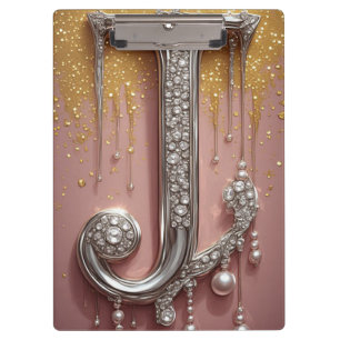 Luxury Diamond Letter J Monogram With Gold Drips Clipboard