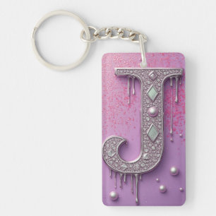 Luxury Diamond Letter J Monogram With Gold Drips Key Ring