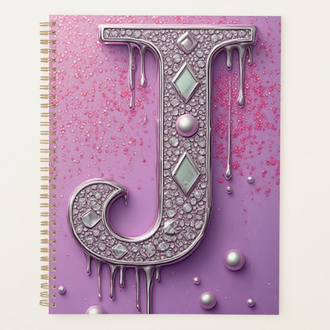 Luxury Diamond Letter J Monogram With Gold Drips Planner (Front)