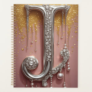 Luxury Diamond Letter J Monogram With Gold Drips Planner