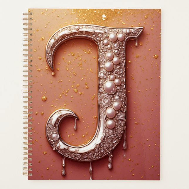 Luxury Diamond Letter J Monogram With Gold Drips Planner (Front)