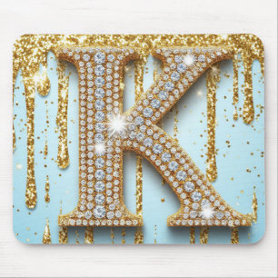 Luxury Diamond Letter K on Gold Glitter Background Mouse Pad