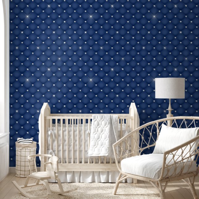 Luxury Diamond Tufted Quilted Bold Blue Wallpaper (Kids)