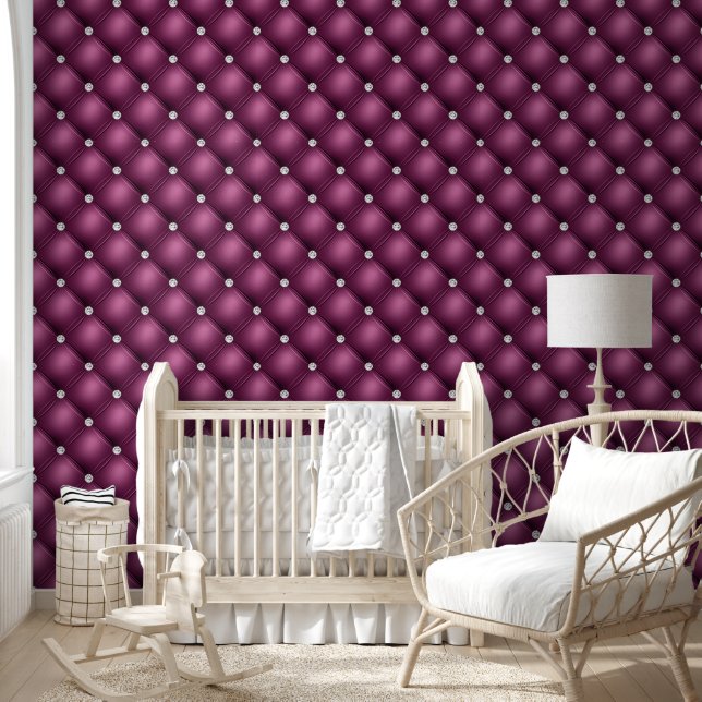 Luxury Diamond Tufted Quilted Deep Purple Wallpaper (Kids)