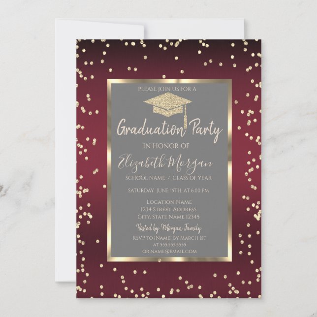 Luxury Diamonds Dark Red Graduation Invitation (Front)