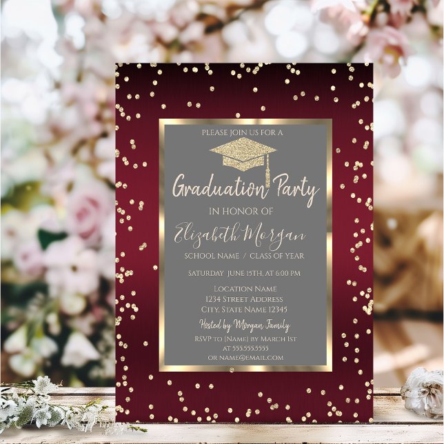 Luxury Diamonds Dark Red Graduation Invitation (Creator Uploaded)