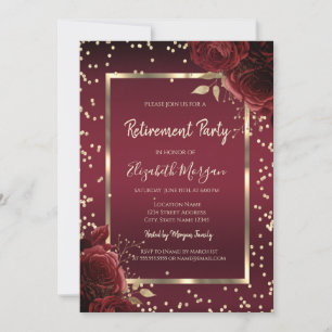 Luxury Diamonds Dark Red Roses Retirement Invitation