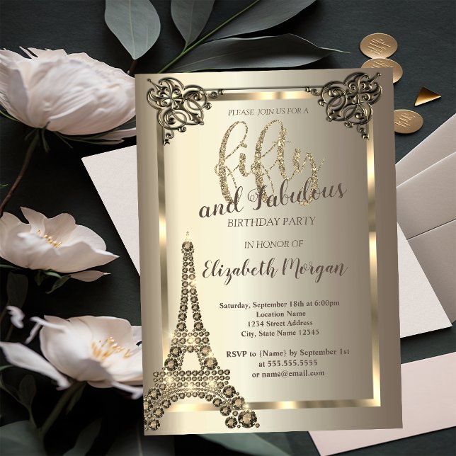 Luxury Diamonds Eiffel Tower,Border 50th Birthday  Invitation (Creator Uploaded)