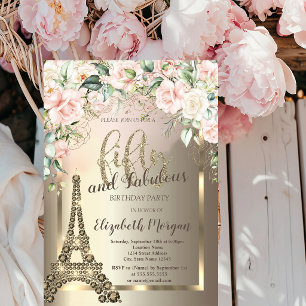 Luxury Diamonds Eiffel Tower,Border Roses 50th  Invitation