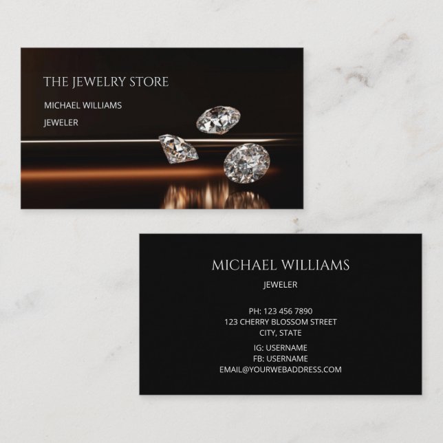 Luxury Diamonds Jeweller Jewellery Store Business Card (Front/Back)