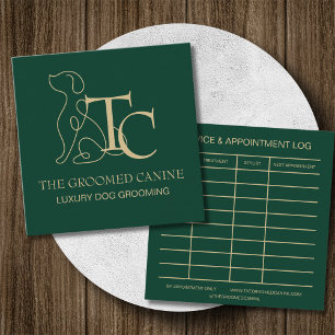 Luxury Dog Grooming Business Card Deep Emerald