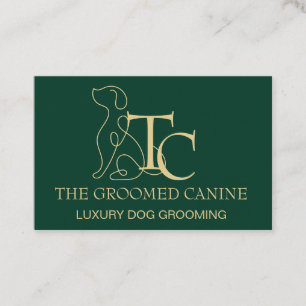 Luxury Dog Grooming Business Card Emerald and Gold