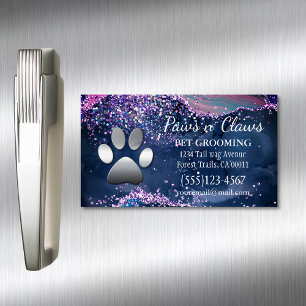 Luxury Dog Pet Grooming Paw Agate Magnetic Business Card