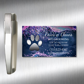 Luxury Dog Pet Grooming Paw Agate Magnetic Business Card