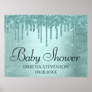 Luxury Drip Baby Shower   Pastel Mint Green Pour Poster