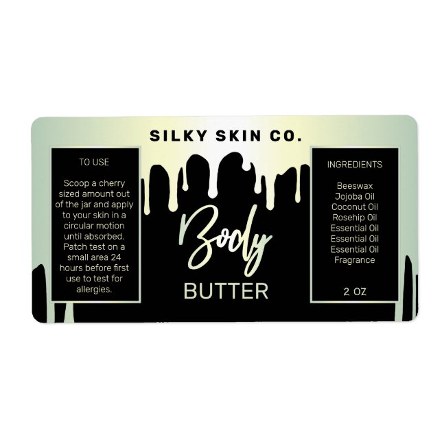 Luxury Dripping Black And Pearl Body Butter Labels (Front)