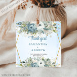 Luxury Dusty Blue Floral Gold Glitter Wedding Tag<br><div class="desc">✅ For matching items search 210W in my collections ✅ Add the perfect finishing touch to your wedding favours with this elegant watercolor dusty blue and white floral thank you tag, beautifully accented by a woven gold glitter frame. Soft blue blossoms, creamy white petals, and delicate golden tones combine to...</div>