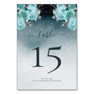 Luxury Dusty Blue Floral Wedding Table Number