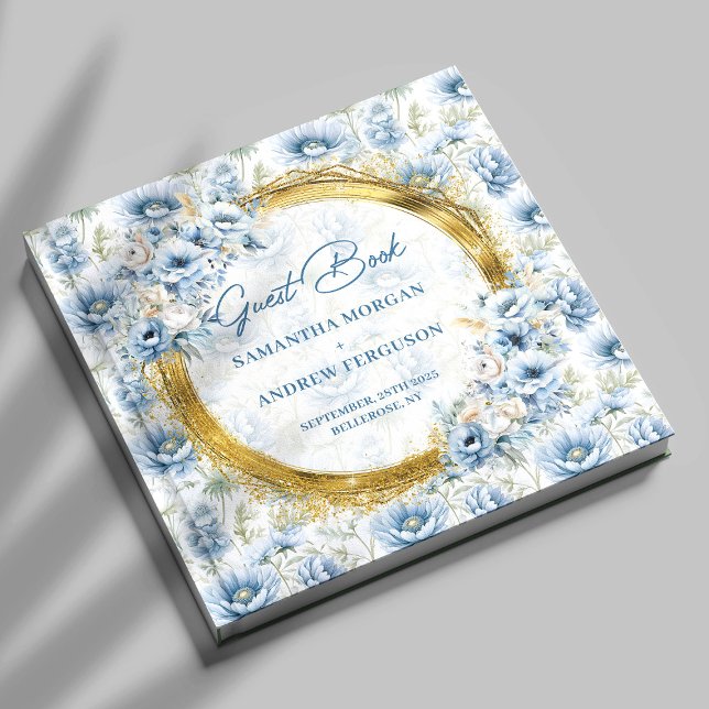 Luxury Dusty Blue Gold Glitter Wedding Guest Book (Luxury Dusty Blue Gold Glitter Wedding Guest Book)
