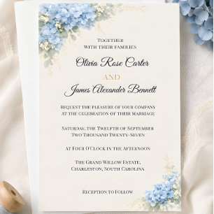 Luxury Dusty Blue Hydrangea Wedding Invitation